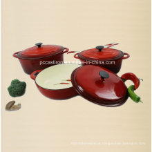 Acabamento do esmalte do jogo do Cookware do ferro fundido 3PCS